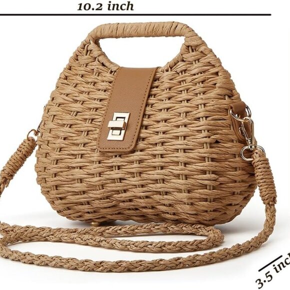 Straw Woven Beach Bag Dumpling Shape Crossbody Shoulder Purse for Women - Picture 2 of 7